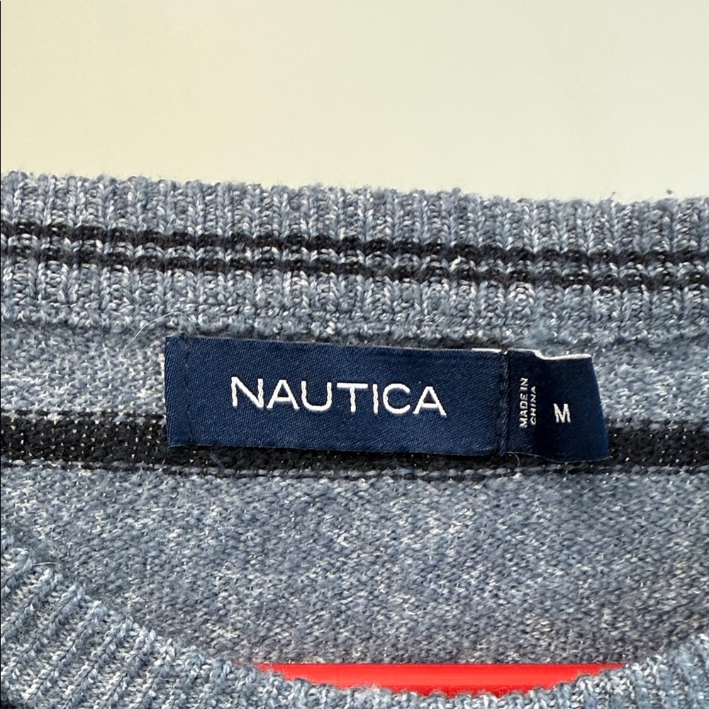 Nautica Men's Blue and Black Striped Crewneck Sweater - Picture 3 of 3